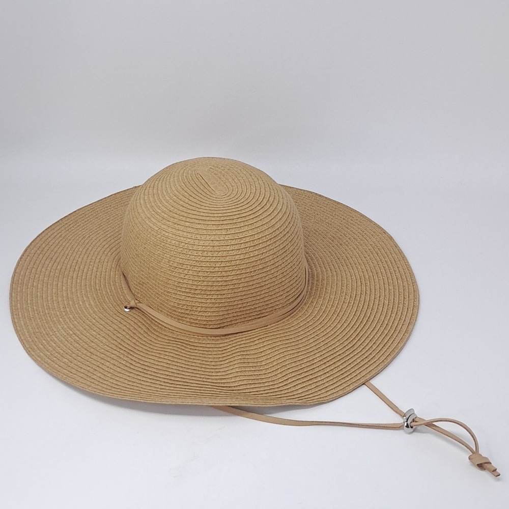 BANANA BOAT Sun Hat Wide Brim Women's Tan 100% Paper Straw Neck Tie